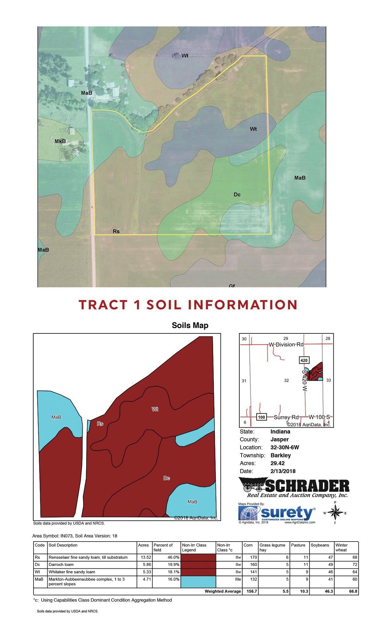 TRACT 1 - LAND AUCTION - 181.22+/- ACRE OFFERED IN 3 TRACTS IN JASPER CO., INDIANA